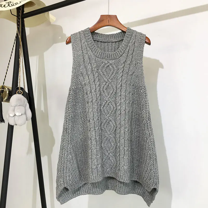 RPoRAutumn And Winter Clothing Thick Wool Vest Female Knitted Vest Loose Large Size Round Neck In