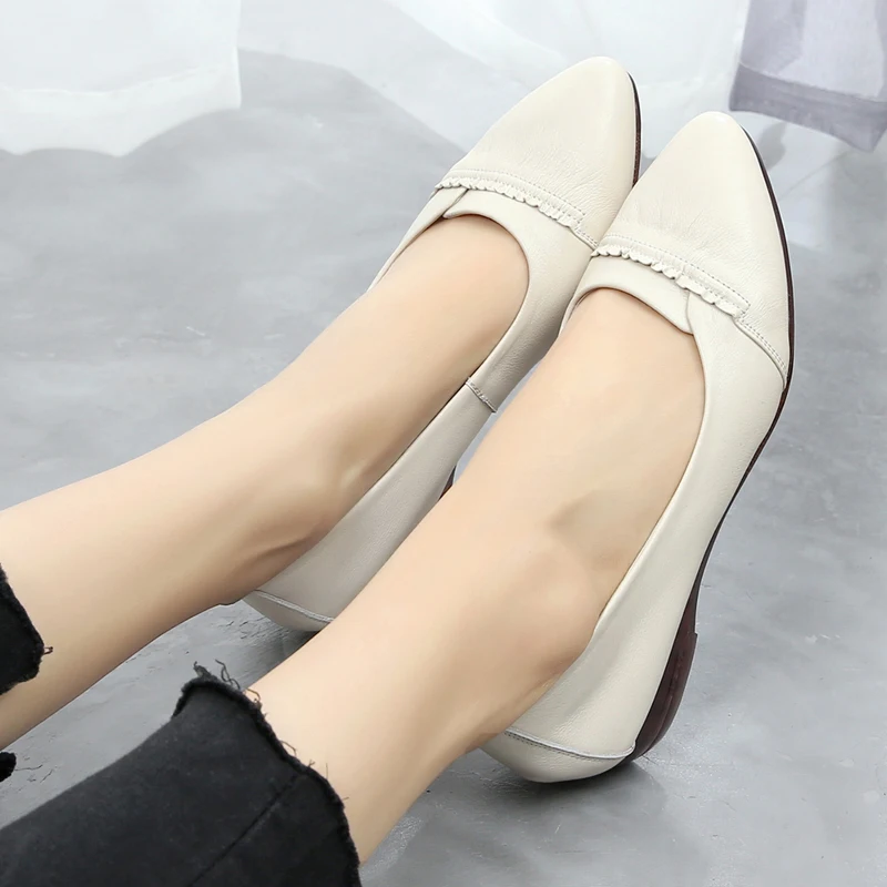 SEV4GKTINOO 2024 Spring Genuine Leather Shoes Pointed Toe Women Flat Shoes Fashion Casual Shoe Soft Comfort