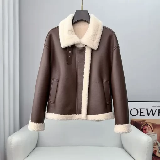 UlJpWomen Real Wool Fur Coat Parka Girl Winter Warm Sheep Shearing Fur Coats Long Jacket Buttons
