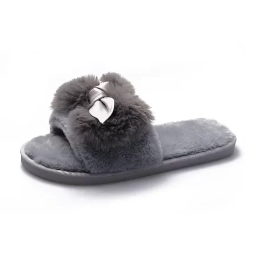 UzNaWomen House Slippers Faux Fur Fashion Warm Shoes Woman Slip on Flats Female Slides Black Pink