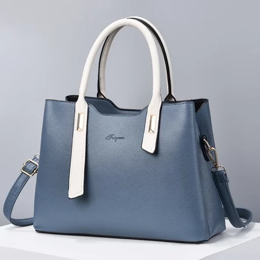 WYccTRAVEASY 2023 Summer PU Leather Large Capacity Panelled Top Handle Bags for Women Fashion Zipper Female