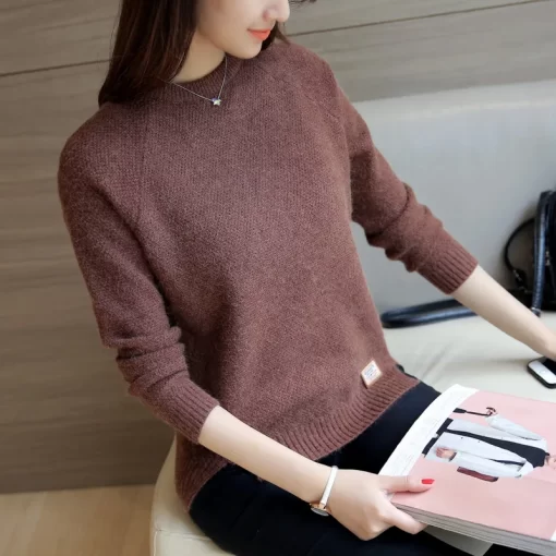 Women Sweaters And Pullovers Autumn Winter Long Sleeve Pullover Solid Pullover Female Casual Short Knitted Sweater