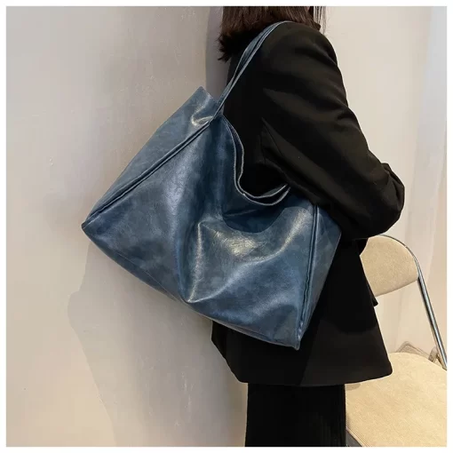 Women Tote Bag Fashion Underarm Pouch Large Capacity Soft Pu Leather Shoulder Bag Retro Crossbody Bag Casual Portable Bucket Bag