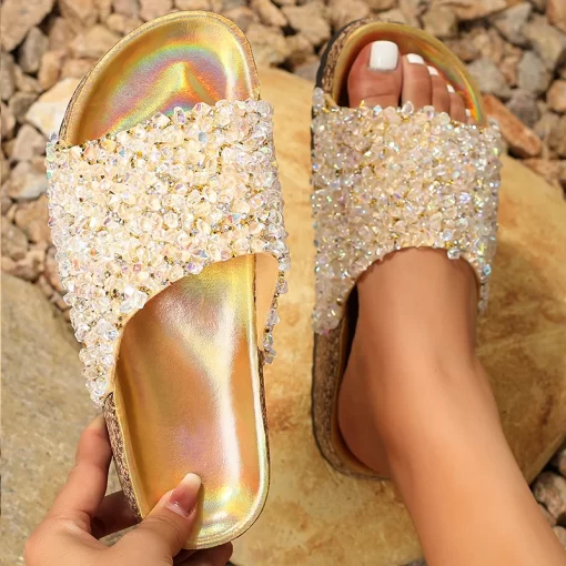 YHcFEurope and The United States Slippers Wind Popular Diamond Sequins Outside Wear Vacation Home Beach Female