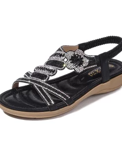 adsmBEYARNE Fashion casual sandals women flat wedges party diamonds gladiator summer shoes girls low heels Sandalias