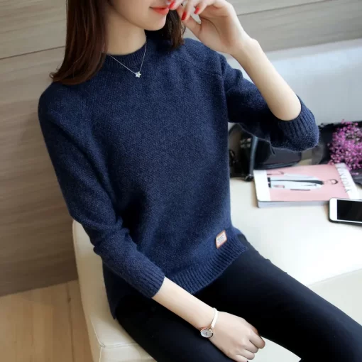 arrPWTEMPO Women Sweaters And Pullovers Autumn Winter Long Sleeve Pullover Solid Pullover Female Casual Short Knitted