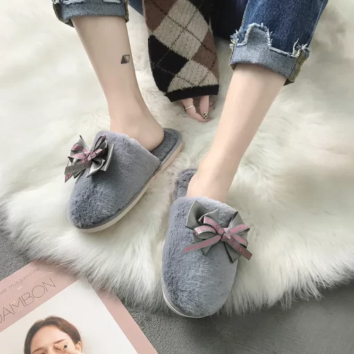 bpd7COOTELILI Women Home Slippers Winter Warm Shoes Woman Slip on Flats Slides Female Faux Fur Slippers