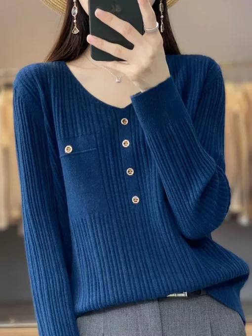 c9CoWomen Sweater and Pullovers Fall Winter New Skinny Jumpers V neck Basic Warm Sweater Pullovers Warm