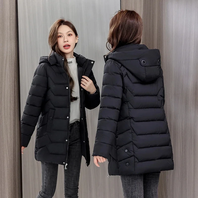 d42Z2023 New Winter Hooded Jacket Women Korean Parkas Loose Down Cotton Coats Overcoat Female Casual Thick