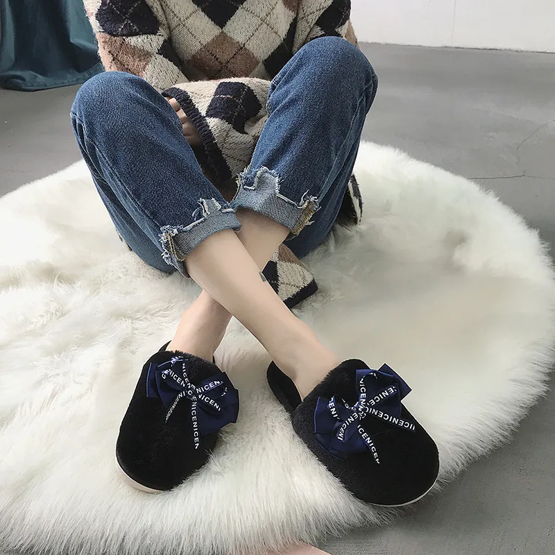 edTzCOOTELILI Women Home Slippers Winter Warm Shoes Woman Slip on Flats Slides Female Faux Fur Slippers