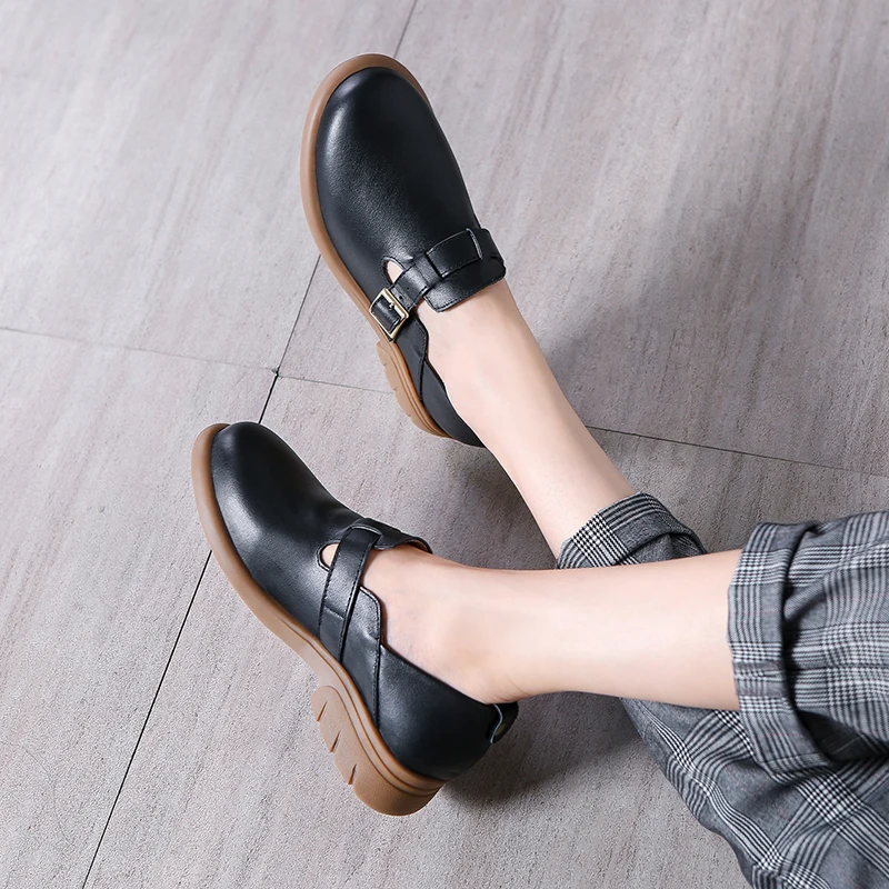 f09RLoafers Women Spring Deep Mouth Single Shoes One Step Off Casual Shoes Leather Small Shoes British