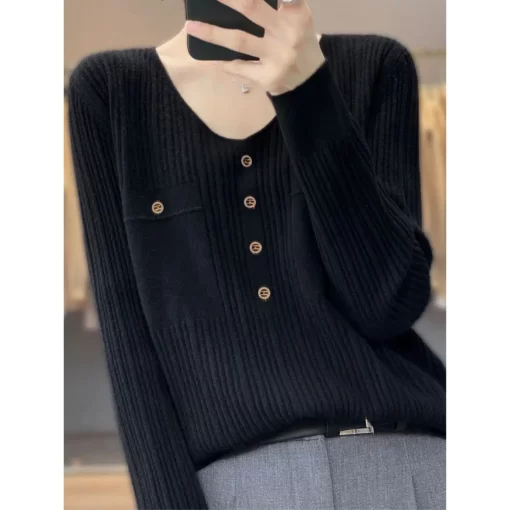 fKXJWomen Sweater and Pullovers Fall Winter New Skinny Jumpers V neck Basic Warm Sweater Pullovers Warm