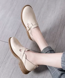 fLU6Loafers Women Spring Deep Mouth Single Shoes One Step Off Casual Shoes Leather Small Shoes British