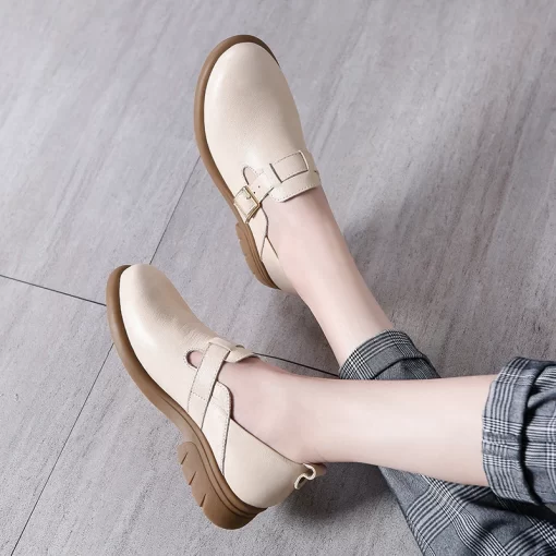 fLU6Loafers Women Spring Deep Mouth Single Shoes One Step Off Casual Shoes Leather Small Shoes British