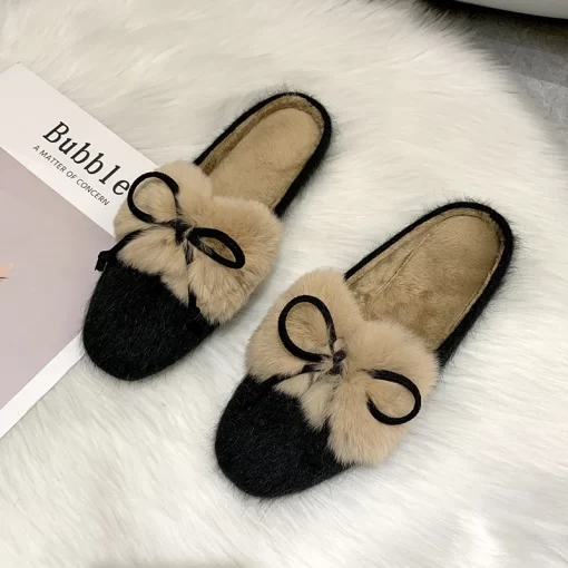 glNPWomen s slippers mules women shoes sandals zapatos mujer fur slides celebrity cover toe fur slippers