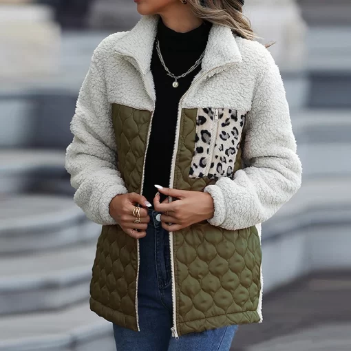 iKnkAutumn Winter Women Lamb Wool Jacket Fashion Zipper Stand Collar Patchwork Coat Casual Ladies Pocket Straight