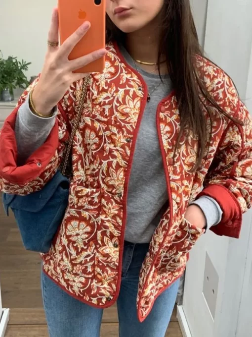 lV7aWomen Fashion Print Patchwork Cotton Jacket Casual Long Sleeve Single Breasted Overcoat 2023 Autumn Ladies Chic