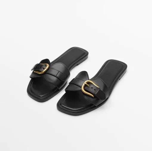 oPHlWomen Slippers 2023 New Summer leather buckle women slides flat casual summer outside sandals