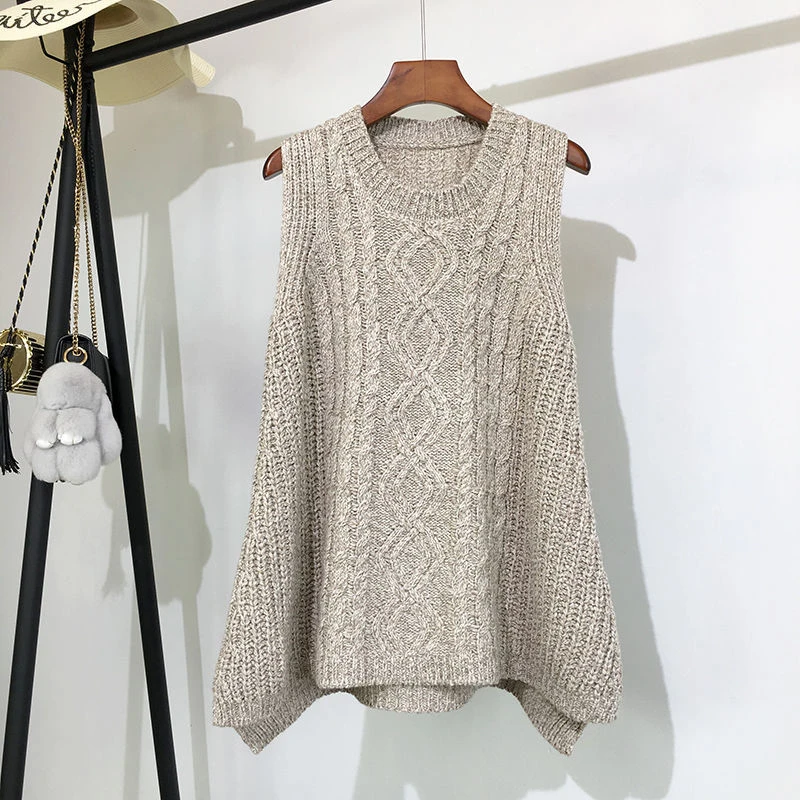 p2oqAutumn And Winter Clothing Thick Wool Vest Female Knitted Vest Loose Large Size Round Neck In