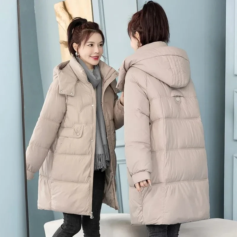 qByx2023 Winter Women Hooded Jacket Coats Long Parkas Female Down Cotton Overcoat Thick Warm Padded Windproof