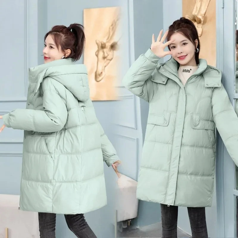 qYSf2023 Winter Women Hooded Jacket Coats Long Parkas Female Down Cotton Overcoat Thick Warm Padded Windproof