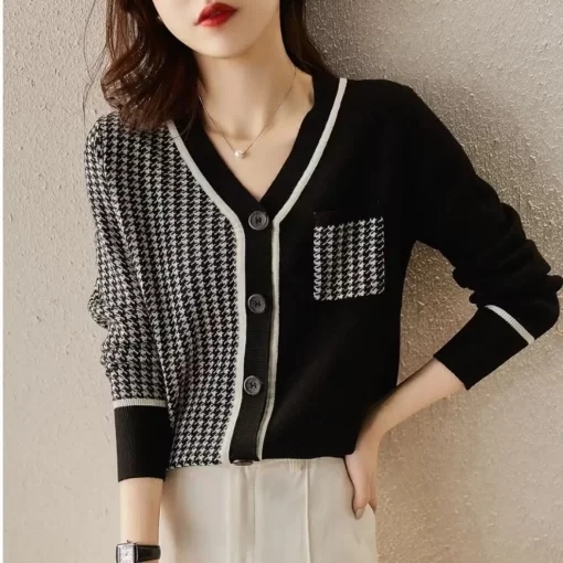 tH43Button Pockets V neck Patchwork Asymmetrical Vintage Women s Clothing 2022 Autumn Winter Thick Pullovers Knitted