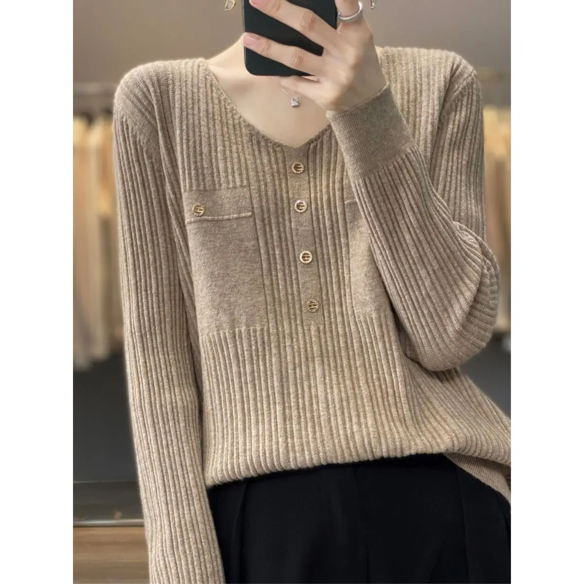 vR7FWomen Sweater and Pullovers Fall Winter New Skinny Jumpers V neck Basic Warm Sweater Pullovers Warm