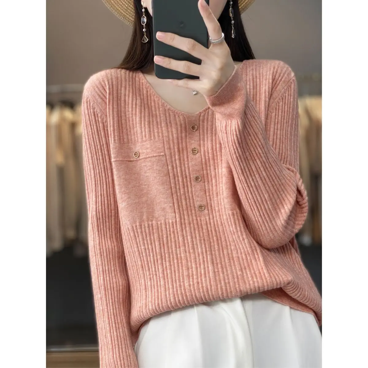 xreiWomen Sweater and Pullovers Fall Winter New Skinny Jumpers V neck Basic Warm Sweater Pullovers Warm