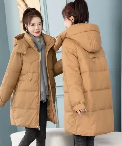 zJHM2023 Winter Women Hooded Jacket Coats Long Parkas Female Down Cotton Overcoat Thick Warm Padded Windproof