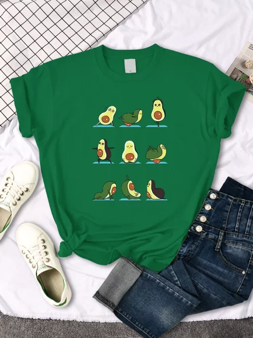 0PeiWoman T Shirt Avocado Teaches You To Practice Yoga Printing Blouses Womensfashion Oversize Blouses Funny Fruit