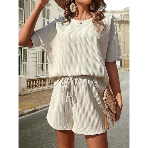 2023 New Two Piece Set For Women Short Sleeve Foreign Style Bat T Shirt Fashion Solid.jpg 640x640.jpg (2)