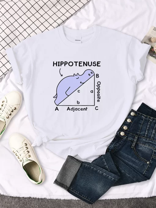 2FxQWomen T Shirt Hippo Sleeping On Math Problem Printing Shirt Females O Neck Loose Oversize Top