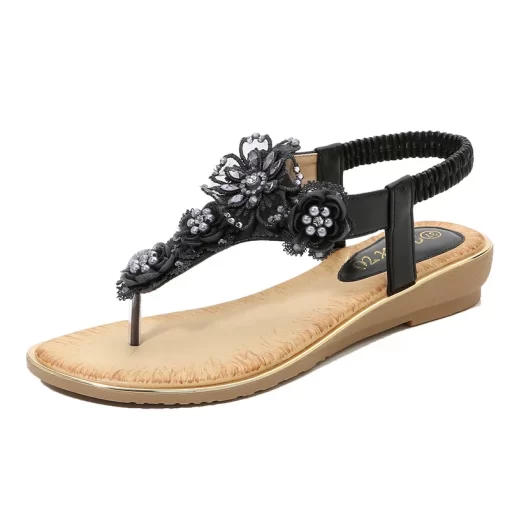 2mLa2024 Women Flower Rhinestone Flat Sandals Low Heel Wedges Summer Woman Open Toe Flip Flops Sandalias