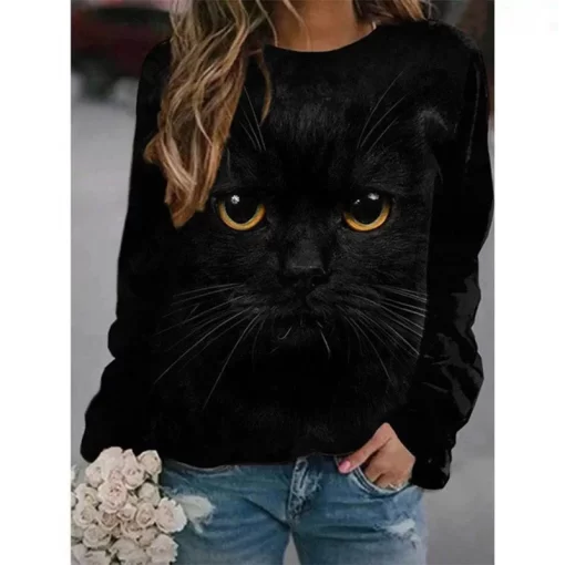 3mS7Kawaii Animal Hoodies Cute Cat Floral 3D Print Sweatshirts Women Y2k Hoodie Streetwear Oversized Pullovers Tops