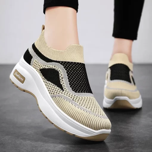 5balFashion Mixed Colors Thick Sole Casual Women Shoes 2023 New Mesh Breathable Comfortable Wedges Sneakers Women