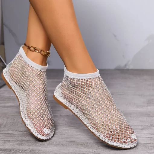 5stlWomen s New Luxury Brand Round Toe Flat Bottom Sandals Hollow Short Boots Water Diamond Sexy