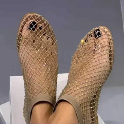 7fYxWomen s New Luxury Brand Round Toe Flat Bottom Sandals Hollow Short Boots Water Diamond Sexy