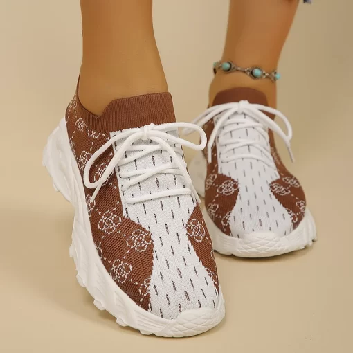 7mefBrand Design Knitted Platform Sneakers Women 2024 Spring Soft Thick Sole Sport Shoes Woman Plus Size
