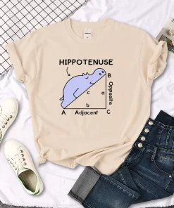 7xtHWomen T Shirt Hippo Sleeping On Math Problem Printing Shirt Females O Neck Loose Oversize Top