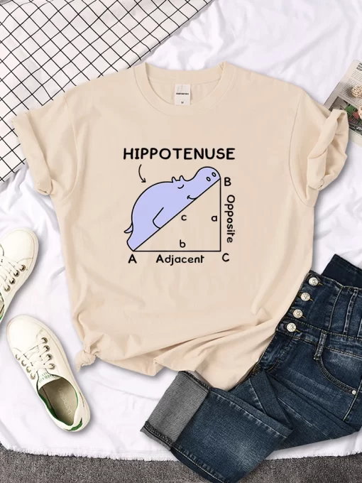 7xtHWomen T Shirt Hippo Sleeping On Math Problem Printing Shirt Females O Neck Loose Oversize Top