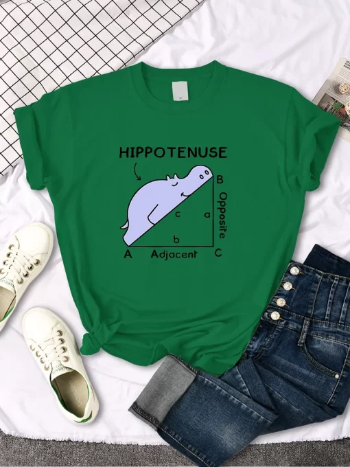 AXZEWomen T Shirt Hippo Sleeping On Math Problem Printing Shirt Females O Neck Loose Oversize Top