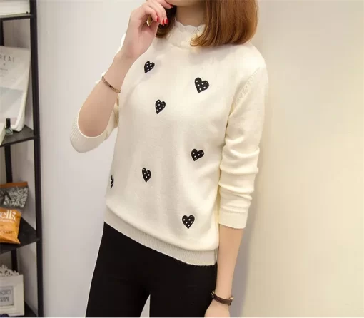 AjVb2024 New Bottoming Sweater Women s Fall Winter Knitted Top Knit Sweater Ladies Embroidery Loose Wild