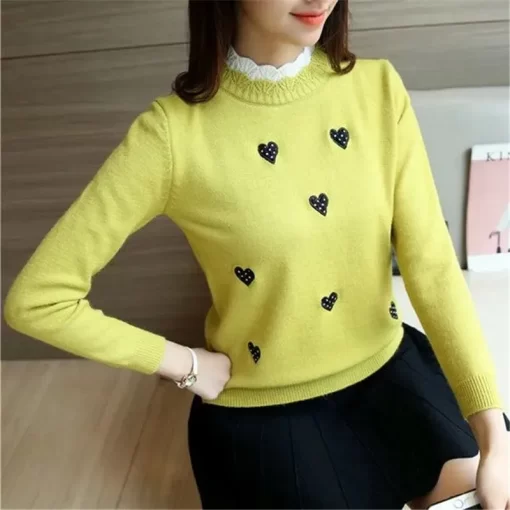 BCOe2024 New Bottoming Sweater Women s Fall Winter Knitted Top Knit Sweater Ladies Embroidery Loose Wild