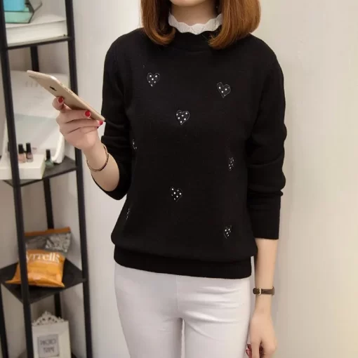 BhSa2024 New Bottoming Sweater Women s Fall Winter Knitted Top Knit Sweater Ladies Embroidery Loose Wild