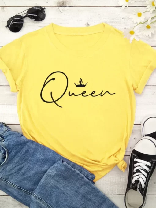 Bvns8 Colors Crown Queen Letter Print T Shirt Women Short Sleeve O Neck Loose Tshirt Summer