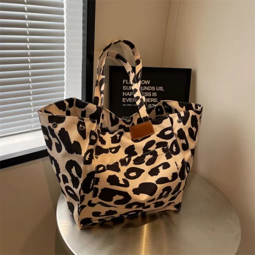 CKxyOversized Leopard Prints Shoulder Bags For Women Deformable Canvas Large Capacity Shopping Totes 2023 Winter New