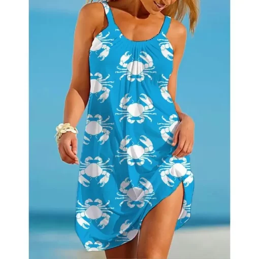 CNSwSeashell Print Strap Dress Sexy Sleeveless Beach Bohemian Midi Dress Women Fashion Evening Party Dresses Elegant