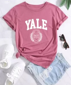 Casual YALE Print Crew Neck T shirt Loose Short Sleeve Fashion Summer T Shirts Tops Women.jpg 640x640.jpg (1)