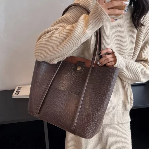 DvgIFashion Leather Women Handle Bag Vintage PU Leather Crossbody Tote Female Luxury Handbag Large Capacity Shoulderbag