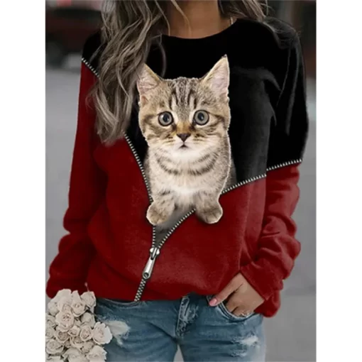 Ee3AKawaii Animal Hoodies Cute Cat Floral 3D Print Sweatshirts Women Y2k Hoodie Streetwear Oversized Pullovers Tops